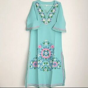 NEW Debbie Katz Taliah Maxi Tunic Dress cover up LARGE SEA